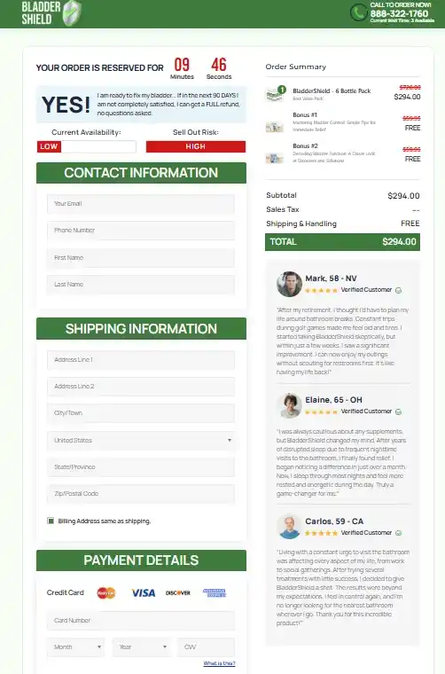 BladderShield Order Page